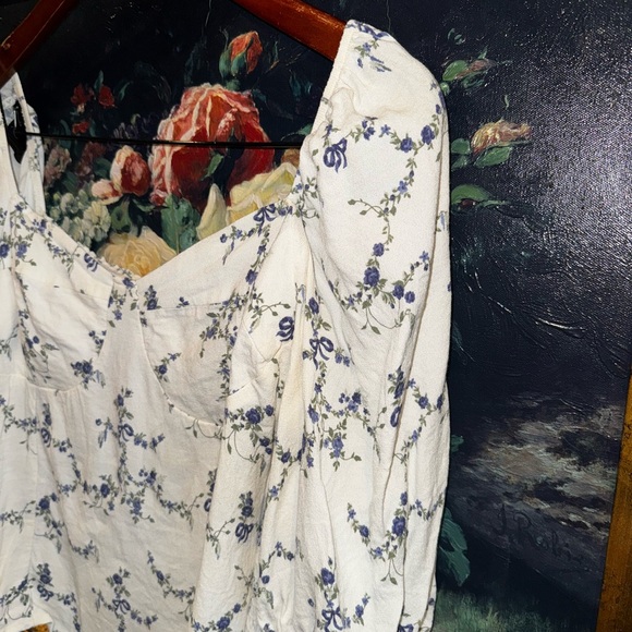 Reformation Ditsy Floral Smocked Sweetheart Puff Sleeve Top Size 12 Used - Picture 3 of 7